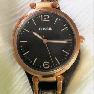 Fossil Georgia Smoke Leather Watch Rose Gold Watch